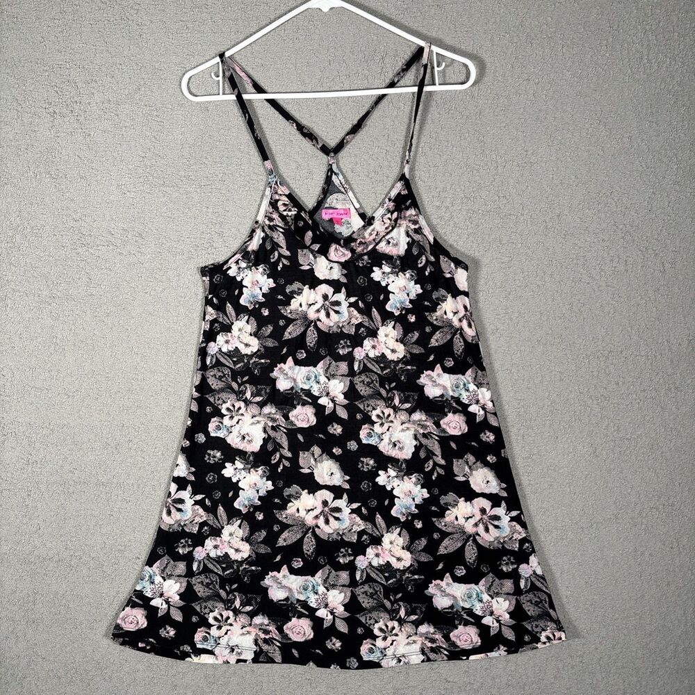 Betsey Johnson Floral Nighty Women’s Size S Black Purple Flowers Mini Night Cami - Picture 1 of 10